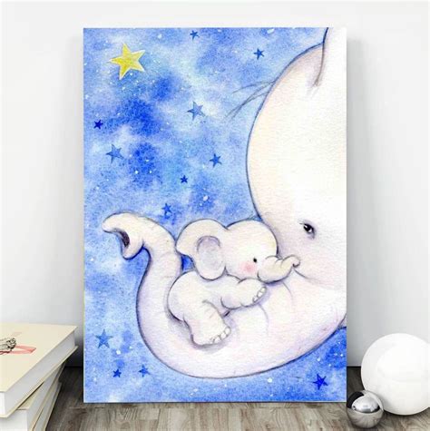 Baby Elephant Art Watercolor Painting Baby Boy Nursery - Painting Art - Painting Art