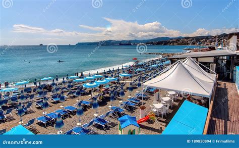 Beach in Savona, Italy stock photo. Image of building - 189830894