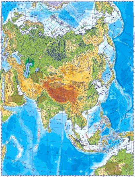 Asia. Harta fizica • MaterialeDidactice.ro | Geografia