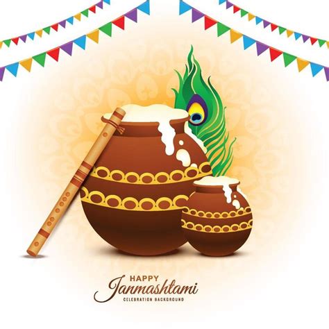 Download Lord Krishna dahi handi in happy janmashtami festival card background for free in 2024