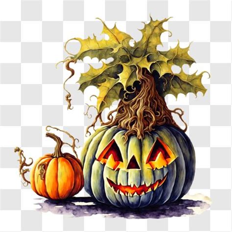 Download Festive Pumpkin with Leaves and Vines PNG Online - Creative ...