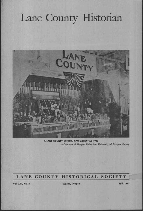 Lane County Historian LANE COUNTY HISTORICAL SOCIETY Vol. XVI, No. 3