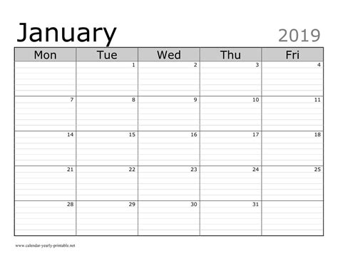 Lined Calendar Printable