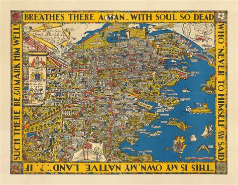 Old Pictorial Map of Sydney, 1932 by Russell Lloyd - Harbour Bridge, B – The Unique Maps Co.