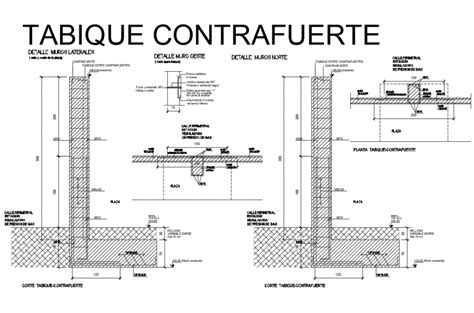 Buttress design of wall with its section view dwg file - Cadbull