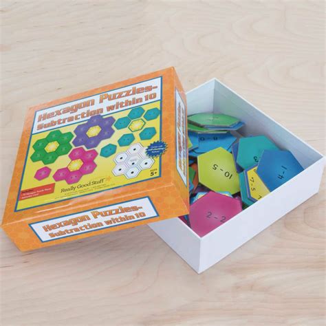 Really Good Stuff® Hexagon Puzzles - Subtraction Within 10 - 10 puzzles