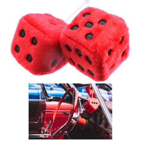 1 Pair Red Fuzzy Dice Vintage Car Plush Decor Hanging Rearview Mirror 2.25" Auto | eBay