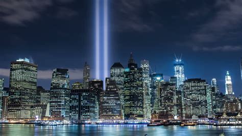 September 11th Lights In New York City - 911 Memorial Beams Of Twin Towers At Night In NYC, USA ...