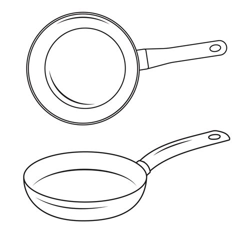 Black insulated frying pan with handle, black contour in doodle style ...