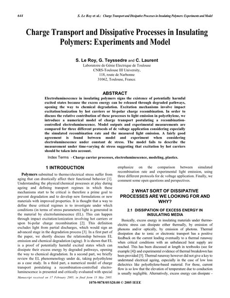 (PDF) Charge transport and dissipative processes in insulating polymers ...