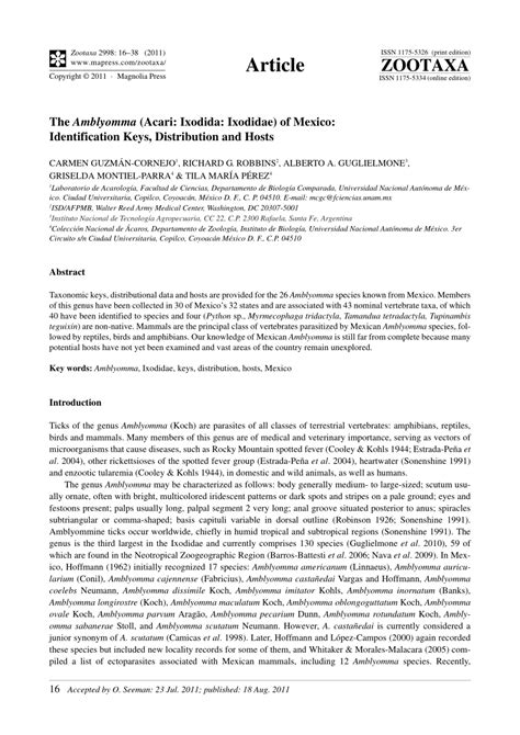 (PDF) The Amblyomma (Acari: Ixodida: Ixodidae) of Mexico ...