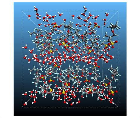 Snapshot of the water-containing Nafion structure obtained after the... | Download Scientific ...