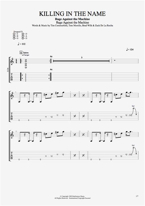 Killing in the Name Tab by Rage Against the Machine (Guitar Pro) - Full Score | mySongBook