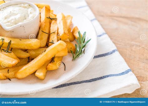 French fries with sauce stock image. Image of meal, rustic - 119084179