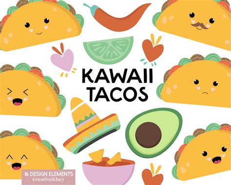 Kawaii Taco Clipart, Cute Tacos Clipart, Kawaii Food - Etsy Australia