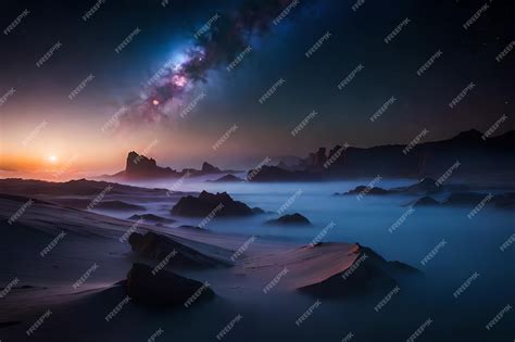 Premium AI Image | A starry sky over a desert with a milky way in the ...