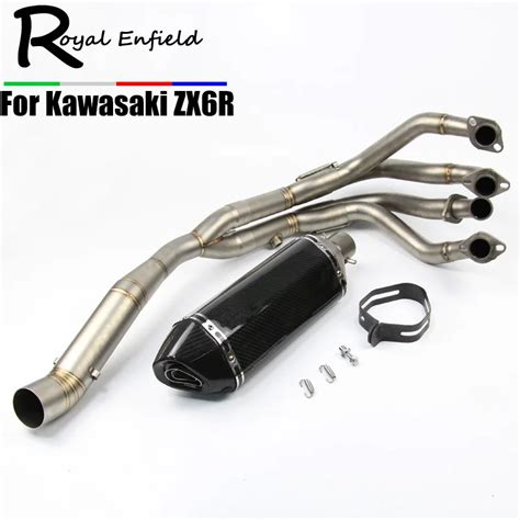 Full pipe System with Exhaust For Kawasaki ZX6R Motorcycle Modified Muffler Pipe Front Header ...