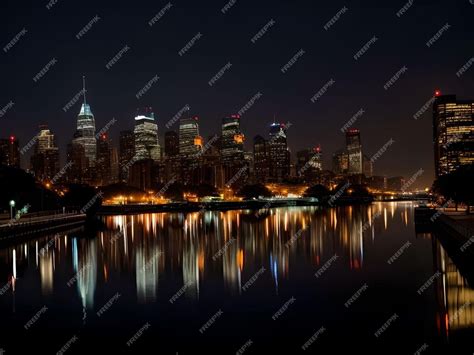 Premium AI Image | Futuristic Skyscrapers Night Town with Reflections ...