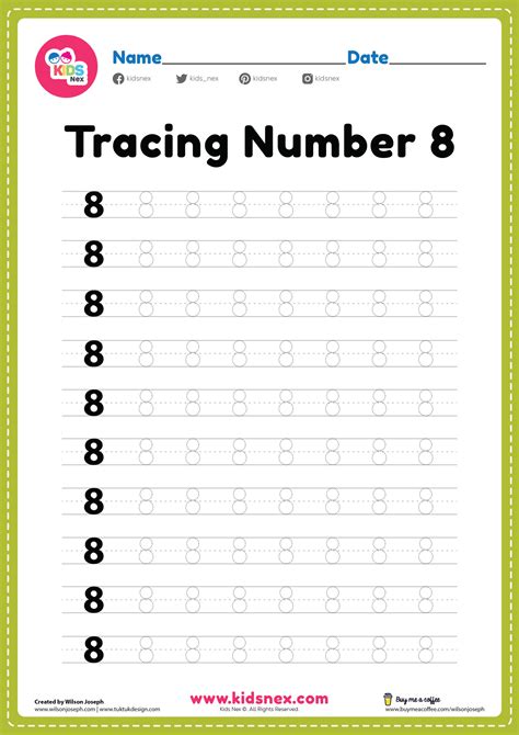 Tracing Number 8 Worksheet - Free Printable PDF Kindergarten