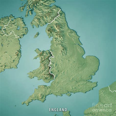 England Country 3D Render Topographic Map Border Digital Art by Frank ...