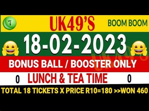 18/2/2023 UK 49s Bonus Ball for today UK 49 Lunchtime and Teatime Bonus today Win UK 49 today ...