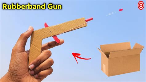 How to make a simple and easy cardboard Gun | Powerful rubberband gun | Gun which shoots ...