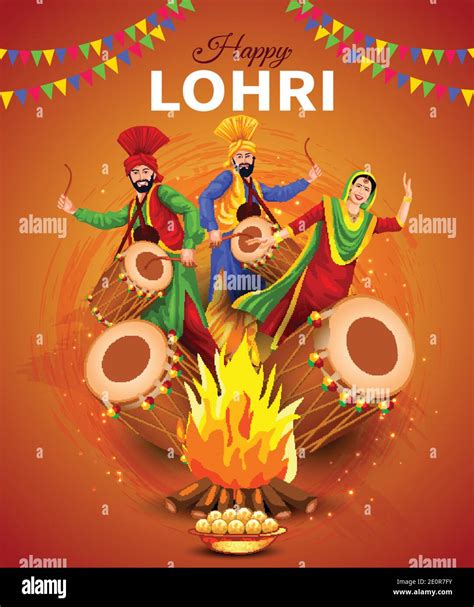 Happy Lohri festival of Punjab India background. vector illustration of ...