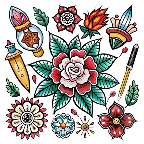 Premium Vector | A collection of vibrant tattoo designs featuring ...