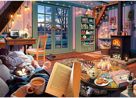 Cozy Retreat, table, book, oven, room, sofa, artwork, dog, candles, digital, HD wallpaper | Peakpx