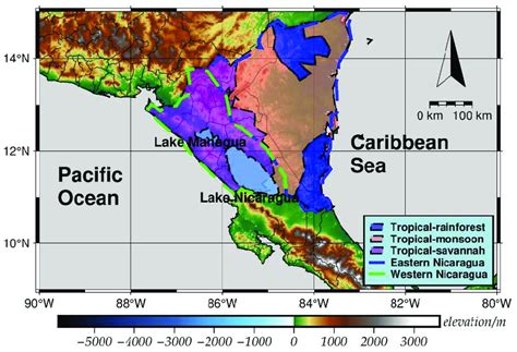 Map of Nicaragua. The climate classification is based on the ...