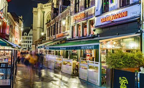 Restaurants in the Old Town of Antwerp, Belgium, by Night Editorial Photo - Image of dutch ...