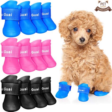 4 Pieces Waterproof Dog Boots Shoes Puppy Candy Colors Non-Slip Rain ...