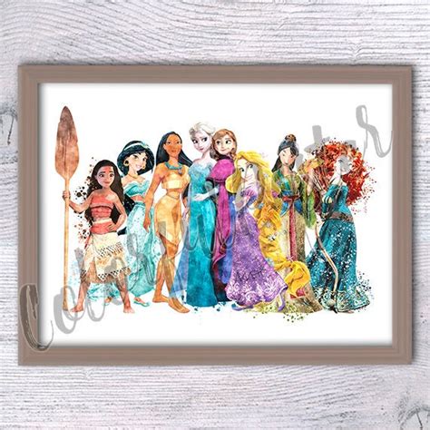 Disney princesses watercolor print Disney princess art poster | Etsy