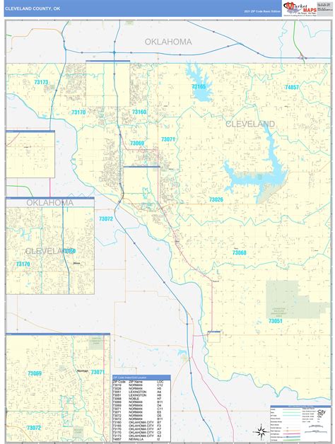 Cleveland County, OK Zip Code Wall Map Basic Style by MarketMAPS