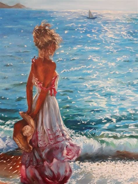 Sea Oil Painting Art Original Painting Girl By The Sea | Etsy