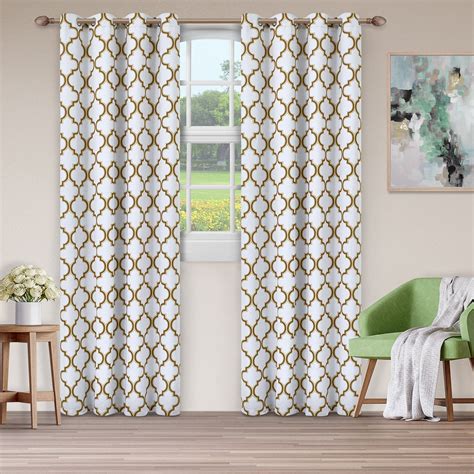 Bohemian Trellis Room Darkening Noise Reducing Printed Blackout Curtain Set White / 52"x108 ...