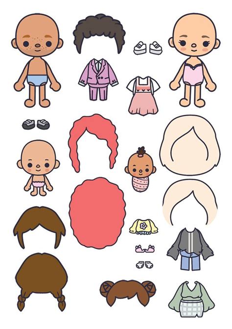 Toca Boca Family Paper dolls Printables Paper Crafts | Roupas de boneca ...