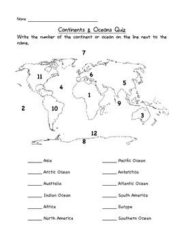 Continents And Oceans Quiz Printable