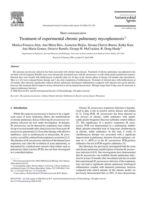 (PDF) Treatment of experimental chronic pulmonary mycoplasmosis