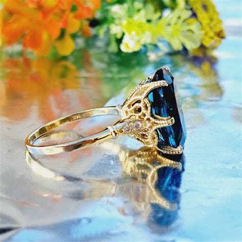 London Blue Topaz Gold Ring 14k Solid Gold 10.60 Carat - Etsy