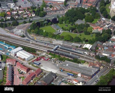 aerial view of Selby Railway Station & Selby Park, North Yorkshire Stock Photo - Alamy