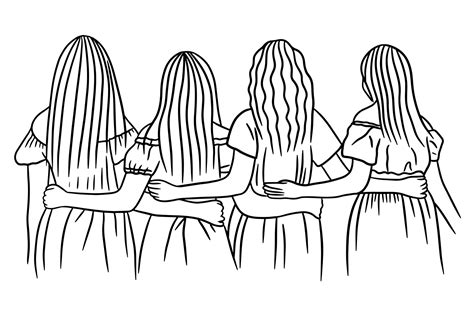 Set Line Art Happy Women Girl Friendship Best friends illustration ...