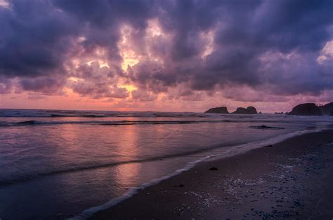 Sunset Along Beach on Oregon Coast Photograph by Michael J Bauer ...