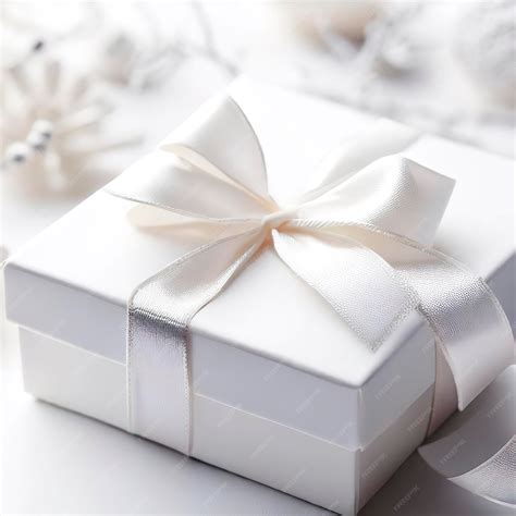 Premium AI Image | White gift box with ribbon on christmas themed white background