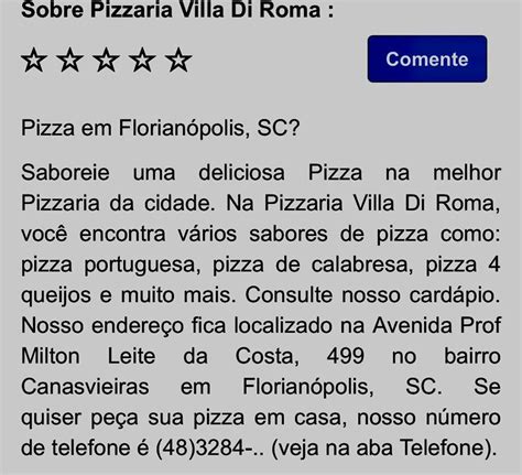 Menu at Villa Di Roma pizzeria, Florianópolis, R. Apóstolo Paschoal