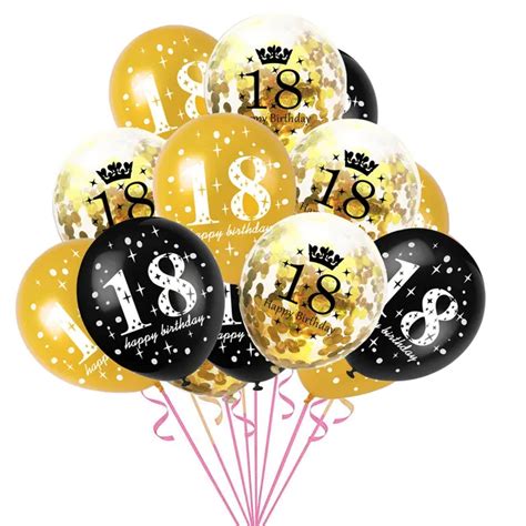 15pcs/set Gold Black Number Latex Balloons Happy Birthday Confetti ...