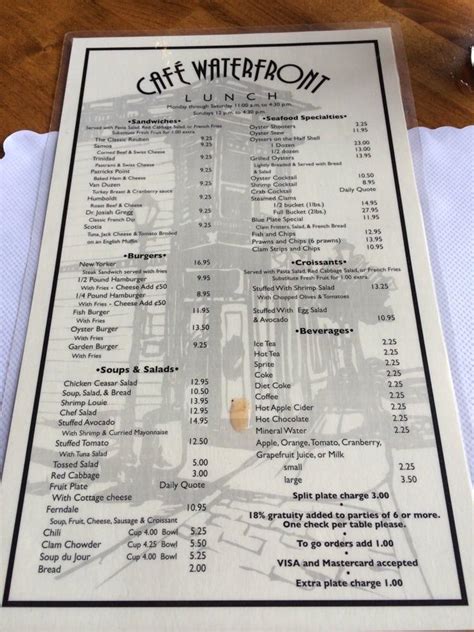 Menu at Café Waterfront pub & bar, Eureka, 102 F St