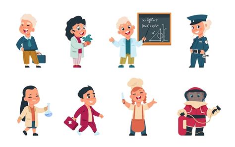 Premium Vector | Kids professions. Cartoon cute children dressed in different occupation uniform ...