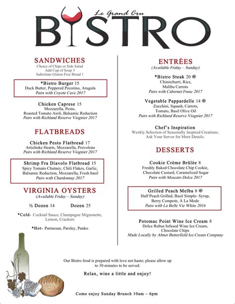 Bistro Summer Menu - 2 | Potomac Point Winery