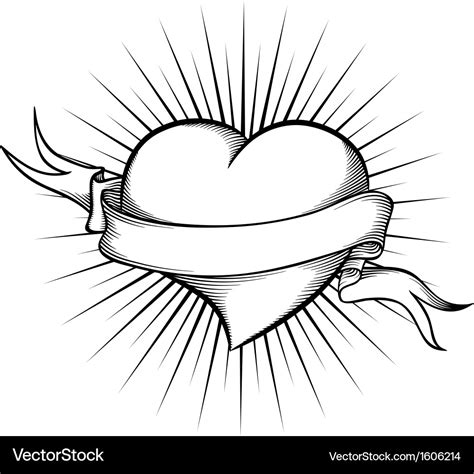 Heart with ribbon in tattoo style Royalty Free Vector Image